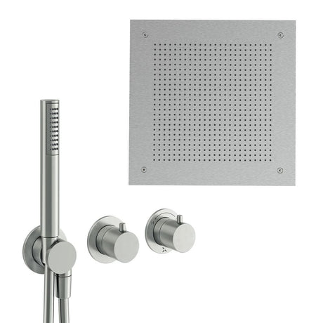 UK Bathroom Store Concealed Shower Set Brushed Nickel Crosswater Module Plus Shower Set 6 - 2 Outlet with Tranquil Recessed Shower Head and Pencil Handset