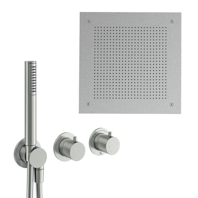 UK Bathroom Store Concealed Shower Set Brushed Nickel Crosswater Module Plus Shower Set 6 - 2 Outlet with Tranquil Recessed Shower Head and Pencil Handset