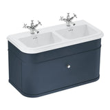 Burlington Double Sink Vanity Unit Blue / Ceramic Basin - 1 Tap Hole / Chrome Burlington Chalfont 1000mm Wall Mounted Single Drawer Vanity Unit with Double Basin