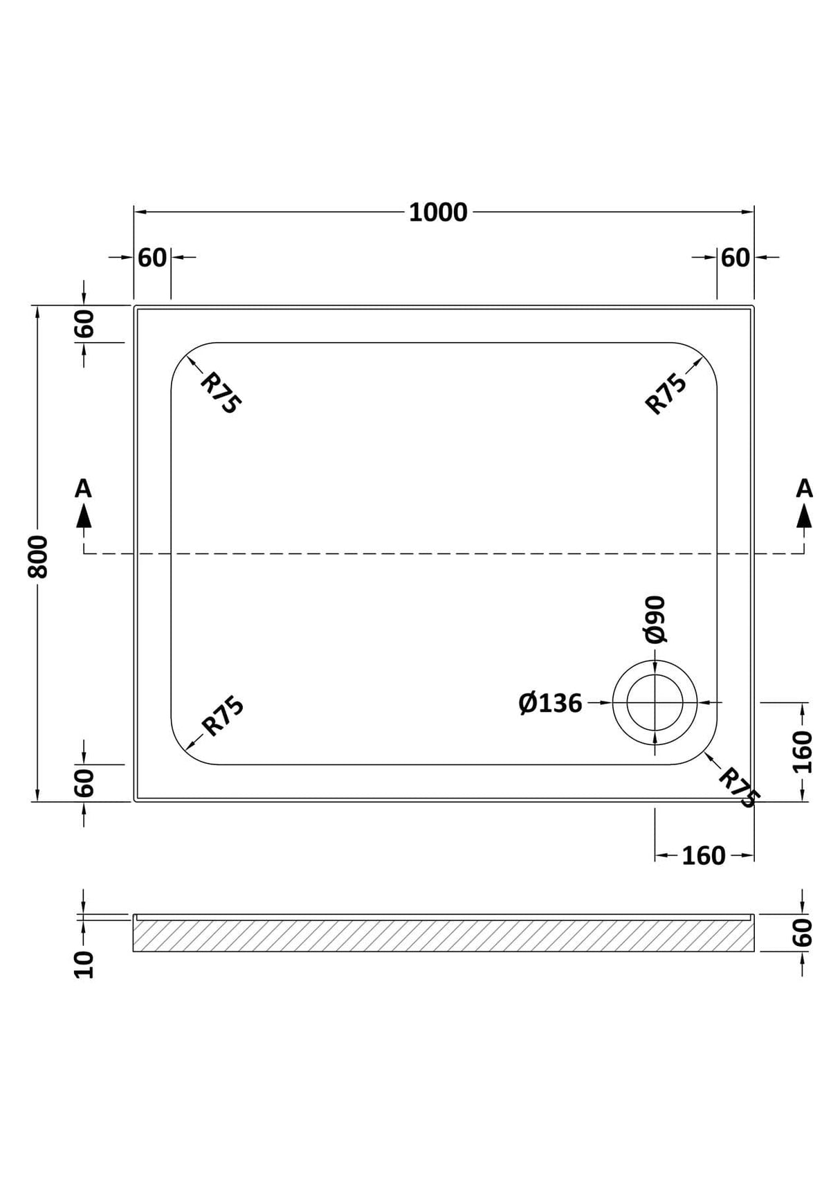Aquarius Bathrooms Rectangle Shower Tray 1000x800mm Aquarius Urbano Rectangular Stone Resin Shower Tray with 4 Upstands