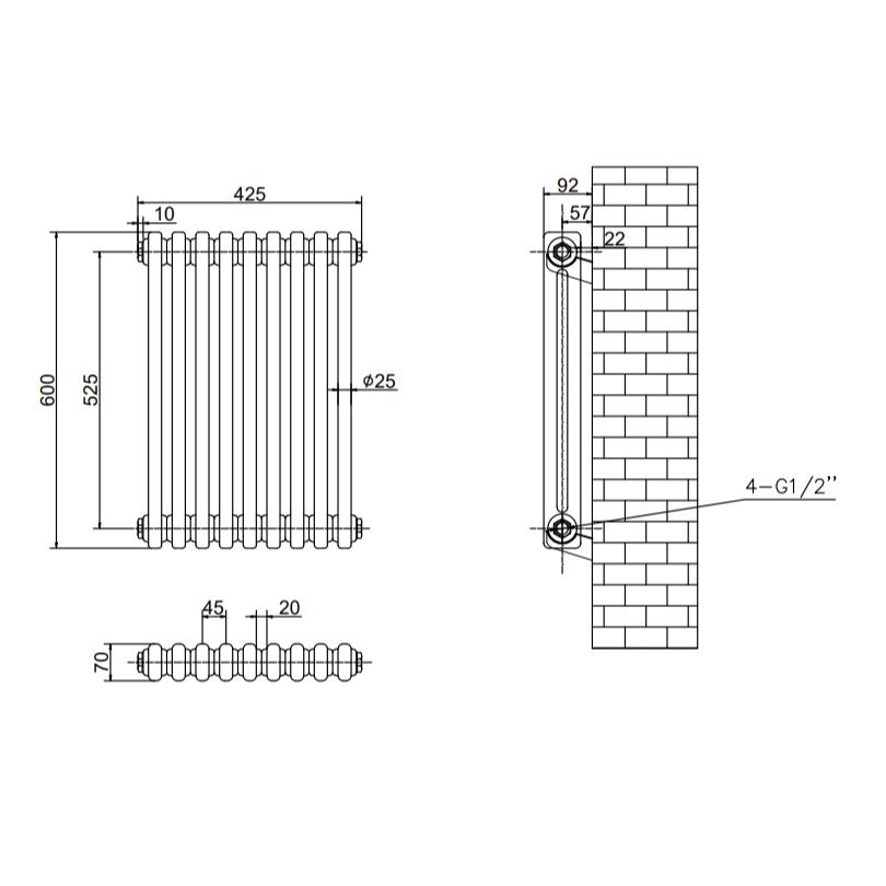 Aquarius Bathrooms Column Radiator Aquarius Foundry Horizontal 2 Column Radiator in White