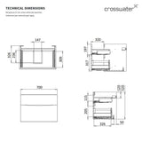 Crosswater Wall Mounted Vanity Unit Crosswater Glide II Wall Mounted Two Drawer Vanity Unit with Worktop