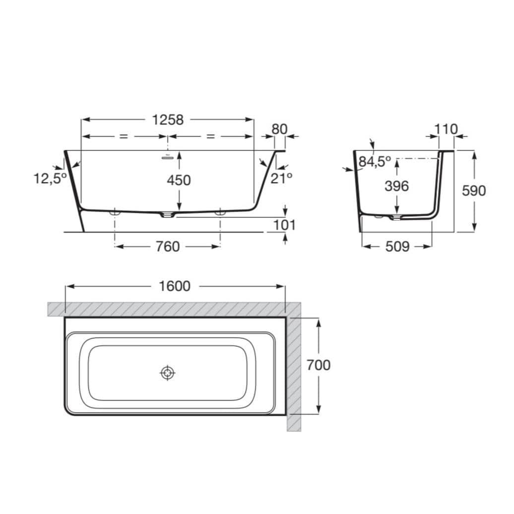 Roca Corner Bath Roca Ona Asymmetric Corner Stonex® Bath