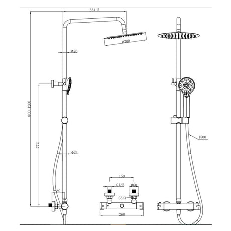 Aquarius Bathrooms Exposed Shower Set Aquarius Modern Round Thermostatic Exposed Shower Valve with Shower Head and Handset in Brushed Brass