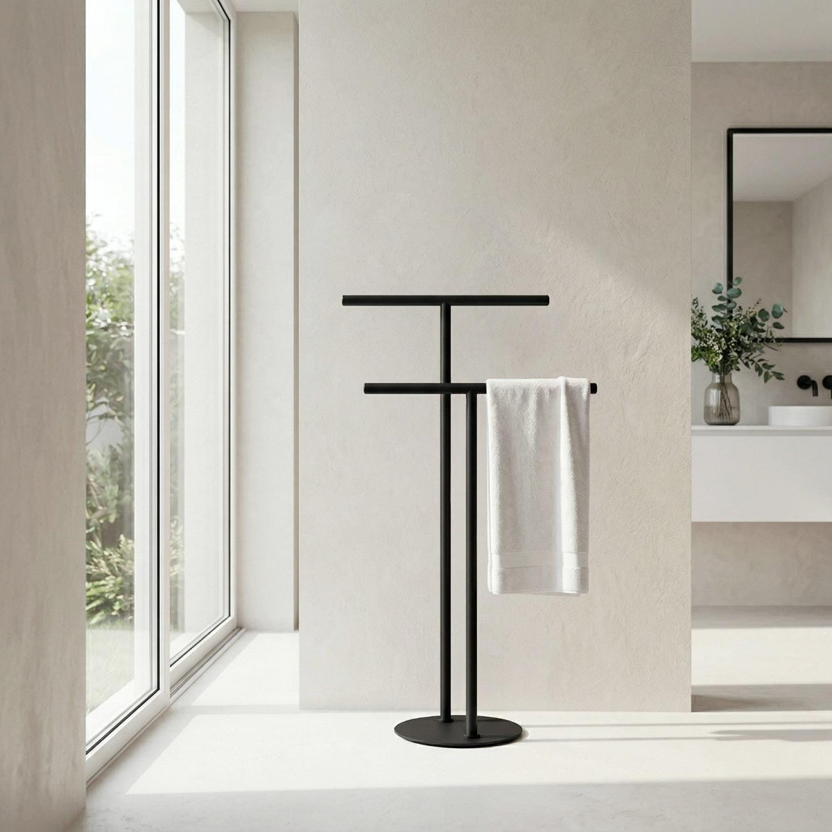 Smedbo Towel Rails and Rings Matt Black Smedbo Outline Freestanding Double Towel Rail