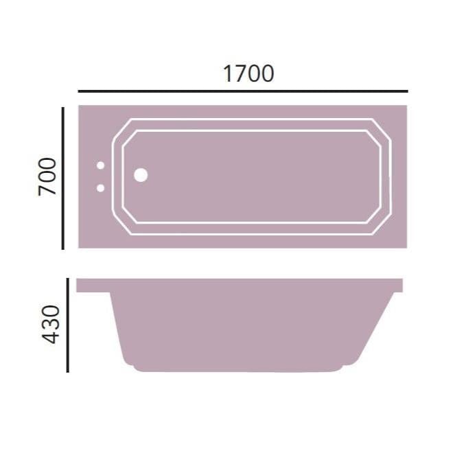 Heritage Standard Acrylic Bath Heritage Granley Deco Acrylic Single Ended Bath - 1700 x 700mm - 2 Tap Hole