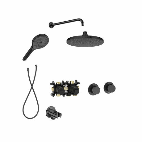 Roca Concealed Shower Set Titanium Black Roca T-Multi Thermostatic Concealed Shower Valve with Rainshower Head, Shower Handset and Hose