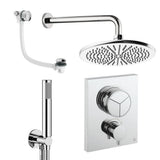 UK Bathroom Store Concealed Shower Set Chrome / Wall Arm / 300mm Crosswater Crossbox Push Shower Set 7 - 3 Outlet with Fixed Overhead Shower, Pencil Handset and Overflow Bath Filler Waste
