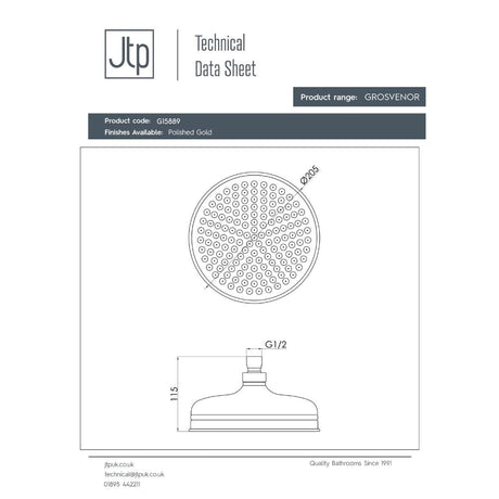 JTP Fixed Shower Head JTP Grosvenor 200mm Traditional Round Shower Head