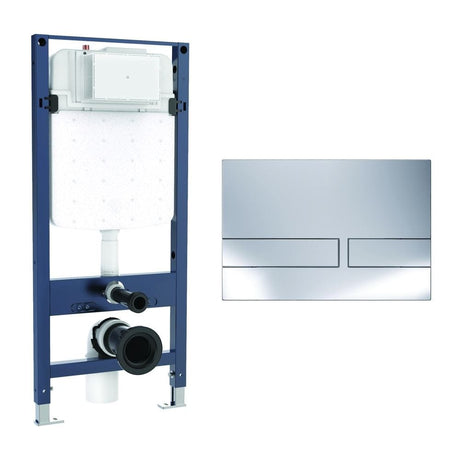 Crosswater Wall Hung WC Frame Venue Plate in Chrome Crosswater 1.12m Slim Depth Dual Flush WC Support Frame Set with Flush Plate