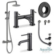 Aquarius Bathrooms Exposed Shower Set Gun Metal Grey Aquarius RF-Series Complete Shower Brassware Pack with Basin Mixer, Bath Mixer & Exposed Shower