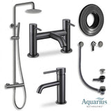 Aquarius Bathrooms Exposed Shower Set Gun Metal Grey Aquarius RF-Series Complete Shower Brassware Pack with Basin Mixer, Bath Mixer & Exposed Shower