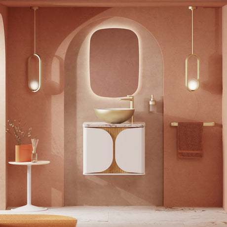 Crosswater Wall Mounted Vanity Unit Matt White / Crosswater Tambour Worktop - Gold Vein Estatuario Crosswater Tambour Wall Mounted 600mm One Drawer Vanity Unit with Basin or Worktop