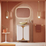 Crosswater Floor Standing Vanity Unit Matt White / Crosswater Tambour Worktop - Gold Vein Estatuario Crosswater Tambour 600mm Floor Standing Two Door Vanity Unit with Basin or Worktop