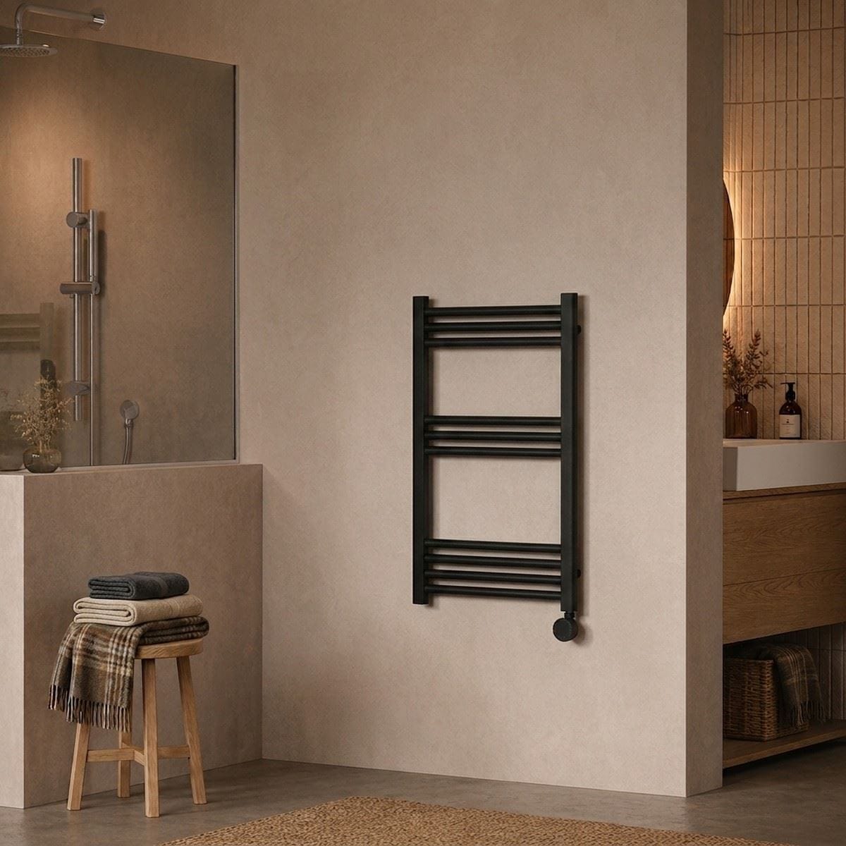Aquarius Bathrooms Ladder Rail Matt Black Aquarius Ingle Vertical Electric Heated Towel Rail
