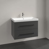 Villeroy & Boch Wall Mounted Vanity Unit Graphite with Black Handles Villeroy & Boch Avento Wall Hung Vanity Unit 780mm Two Drawers with Basin