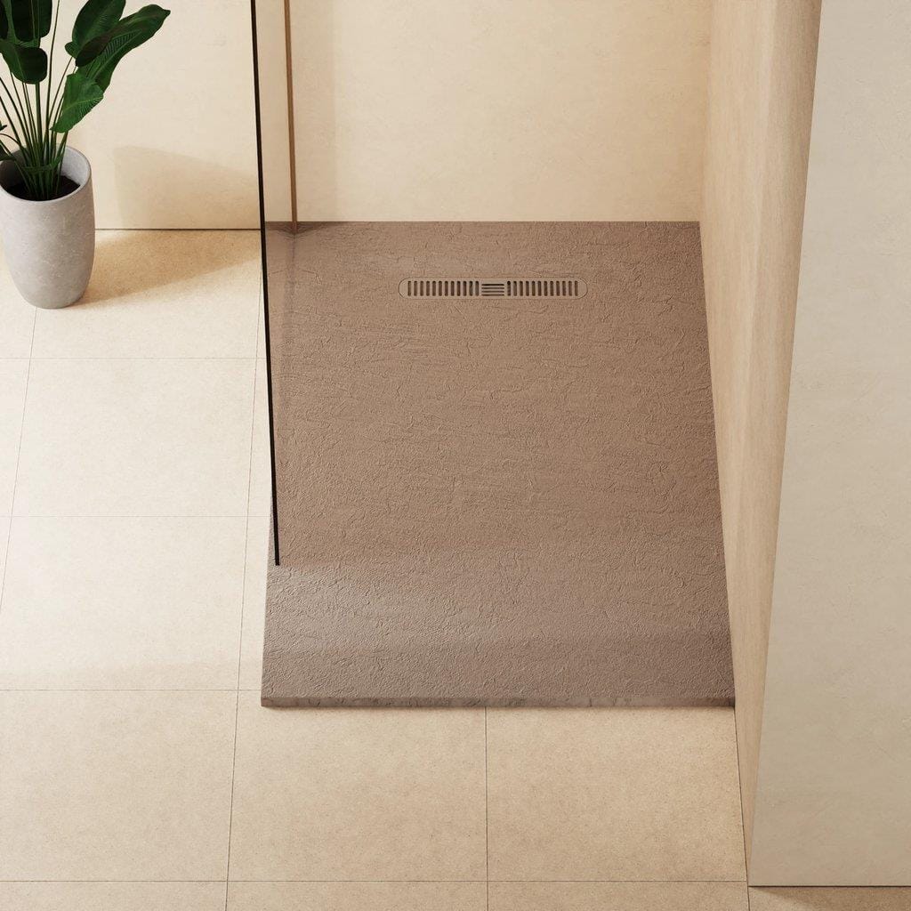 Crosswater Rectangle Shower Tray Brown / 900 x 1400 Crosswater Vito Textured Rectangle Shower Tray with Waste