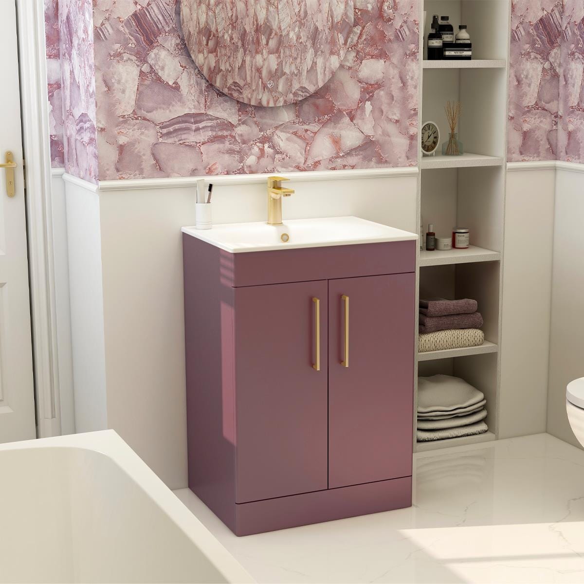 Imex Floor Standing Vanity Unit Plum / White Imex Croma Floor Standing Double Door 600mm Vanity Unit with 1 Tap Hole Basin