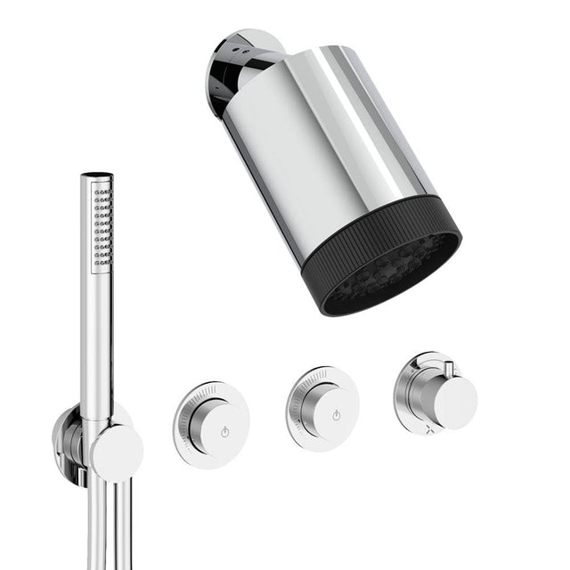 UK Bathroom Store Concealed Shower Set Chrome Crosswater Module Plus Push Shower Set 4 - 2 Outlet with Revive Multifunctional Spotlight Shower Head and Pencil Handset