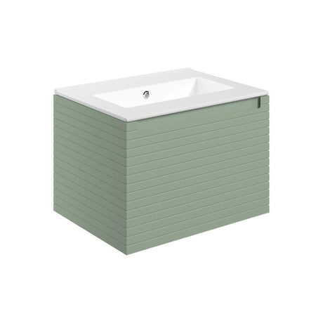Aquarius Bathrooms Wall Mounted Vanity Unit Matt Willow Green / 0 Tap Hole Thin Edge Ceramic Basin Aquarius Contour 615mm Wall Mounted One Drawer Vanity Unit with Basin