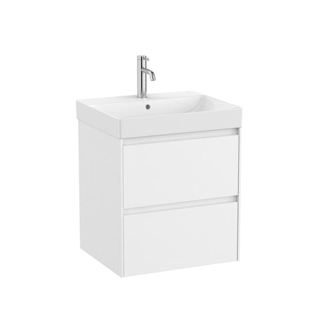 Roca Wall Mounted Vanity Unit Matt White Roca Ona 550mm Wall Mounted Two Drawer Vanity Unit with Basin