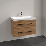 Villeroy & Boch Wall Mounted Vanity Unit Oak Kansas with Black Handles Villeroy & Boch Avento Wall Hung Vanity Unit 780mm Two Drawers with Basin