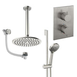 UK Bathroom Store Concealed Shower Set Brushed Brass / Ceiling Arm / 200mm Crosswater Crossbox Shower Set 10 - 3 Outlet with Fixed Overhead Shower, Slide Rail Kit and Overflow Bath Filler Waste