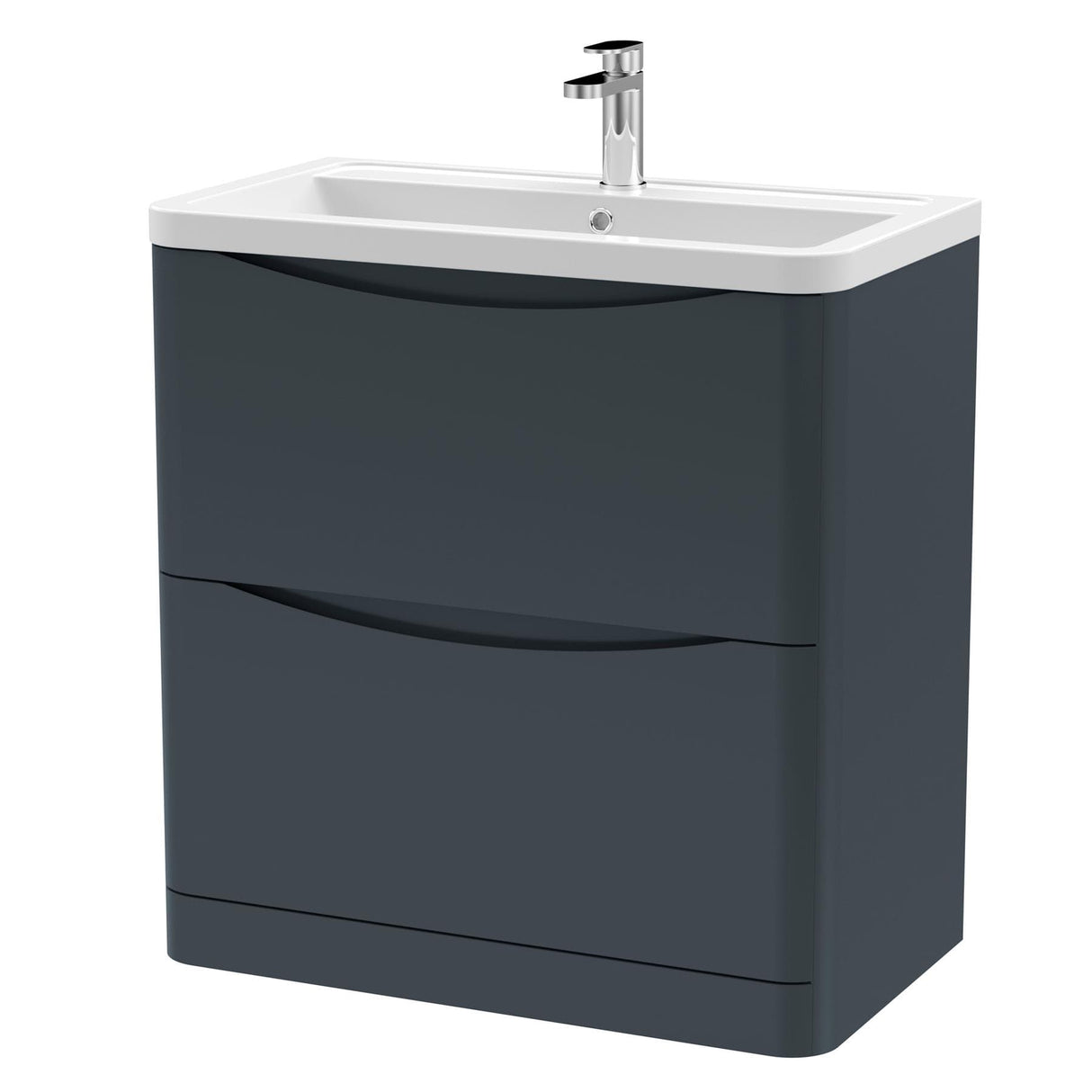 Aquarius Bathrooms Floor Standing Vanity Unit Aquarius Seren 800mm Floor Standing Two Drawer Vanity Unit with Basin in Soft Black