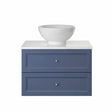 Heritage Wall Mounted Vanity Unit Heritage Caversham 700mm Wall Hung Two Drawer Vanity Unit with Worktop, Basin, Waste and Handle Bundle in Maritime Blue