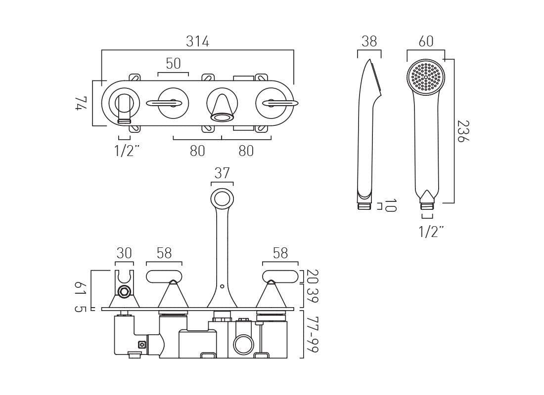 VADO Wall Mounted Bath Tap Vado Arrondi Wall Mounted Thermostatic Bath Shower Mixer Tap with Lever Handles in Chrome