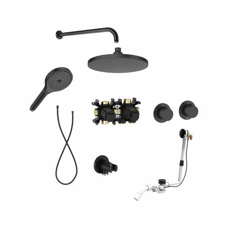 Roca Concealed Shower Set Matt Black Roca T-Multi Thermostatic Concealed Shower Valve with Rainshower Head, Shower Handset and Overflow Bath Filler