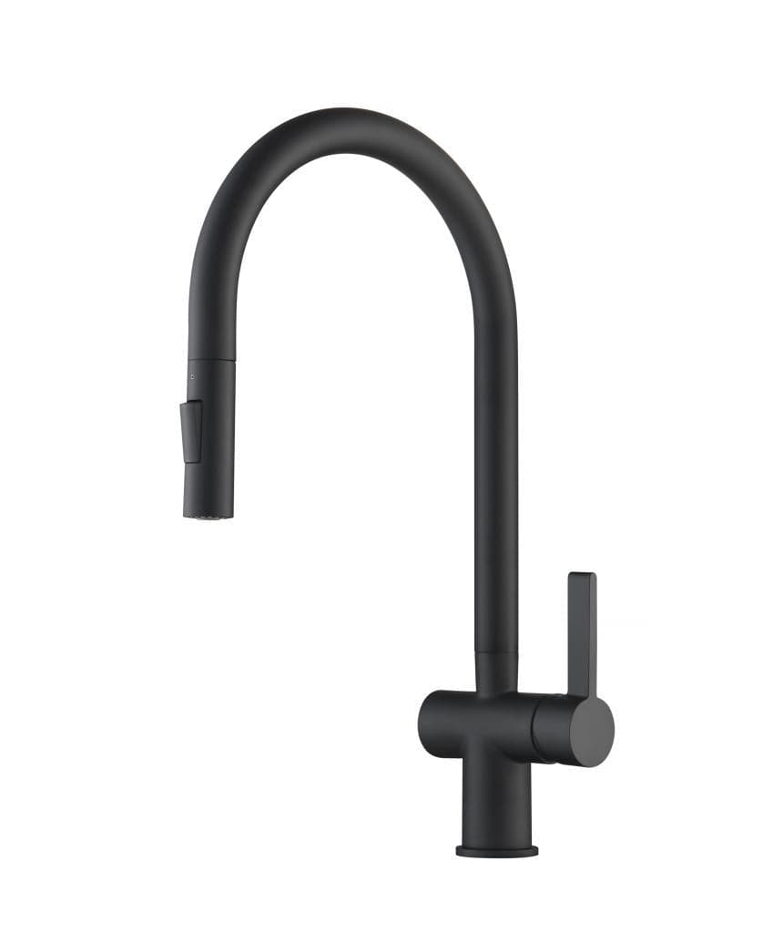 JTP Kitchen Tap Matt Black JTP VOS Single Lever Pull Out Kitchen  Mixer Tap