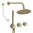 UK Bathroom Store Concealed Shower Set Brushed Brass / Wall Arm / 200mm Crosswater Module Shower Set 9 - 3 Outlet with Pencil Handset, Overhead Shower and Overflow Filler