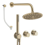 UK Bathroom Store Concealed Shower Set Brushed Brass / Wall Arm / 200mm Crosswater Module Shower Set 9 - 3 Outlet with Pencil Handset, Overhead Shower and Overflow Filler