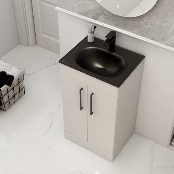 Imex Floor Standing Vanity Unit Matt White / Black Imex Croma Floor Standing Double Door 500mm Vanity Unit with 1 Tap Hole Basin