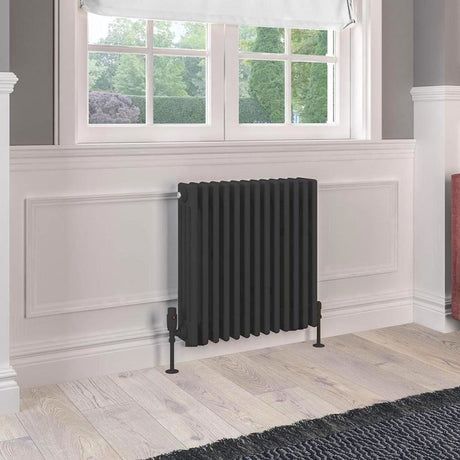 Eastbrook 600 x 605 / Electric Only Eastbrook Rivassa Traditional 4 Column Radiator in Matt Black