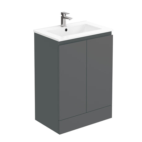 Aquarius Bathrooms Floor Standing Vanity Unit 600mm Aquarius Halite Waterproof Floor Standing Vanity Unit in Matt Grey with 1 Tap Hole Basin