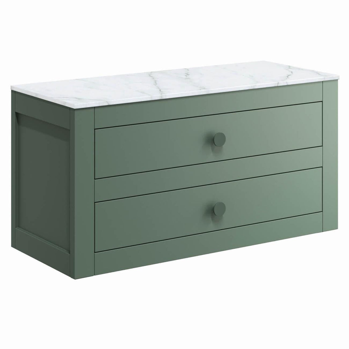 Crosswater Wall Mounted Vanity Unit Sage Green / 910 x 460mm Crosswater Canvass Vanity Unit with White Carrara Marble Effect Worktop