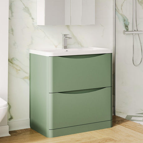 Aquarius Bathrooms Floor Standing Vanity Unit Green Aquarius Seren 800mm Floor Standing Two Drawer Vanity Unit with Basin