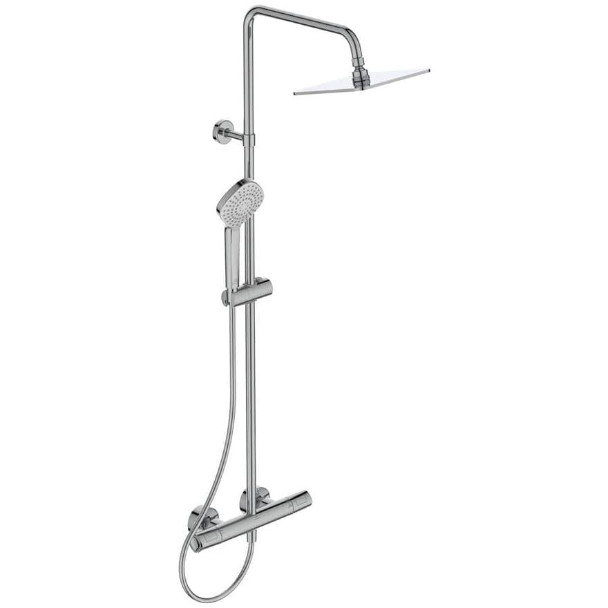 Ideal Standard Exposed Shower Set Ideal Standard Ceratherm T100 Exposed Thermostatic Shower Valve Set with Square Showerhead, Adjustable Riser and Handset in Chrome