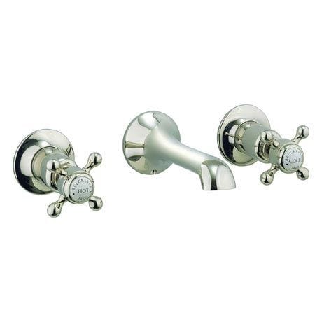 Crosswater Wall Mounted Basin Tap Nickel Crosswater Belgravia 3 Hole - Wall Mounted - Basin Mixer Tap with Crosshead Handle