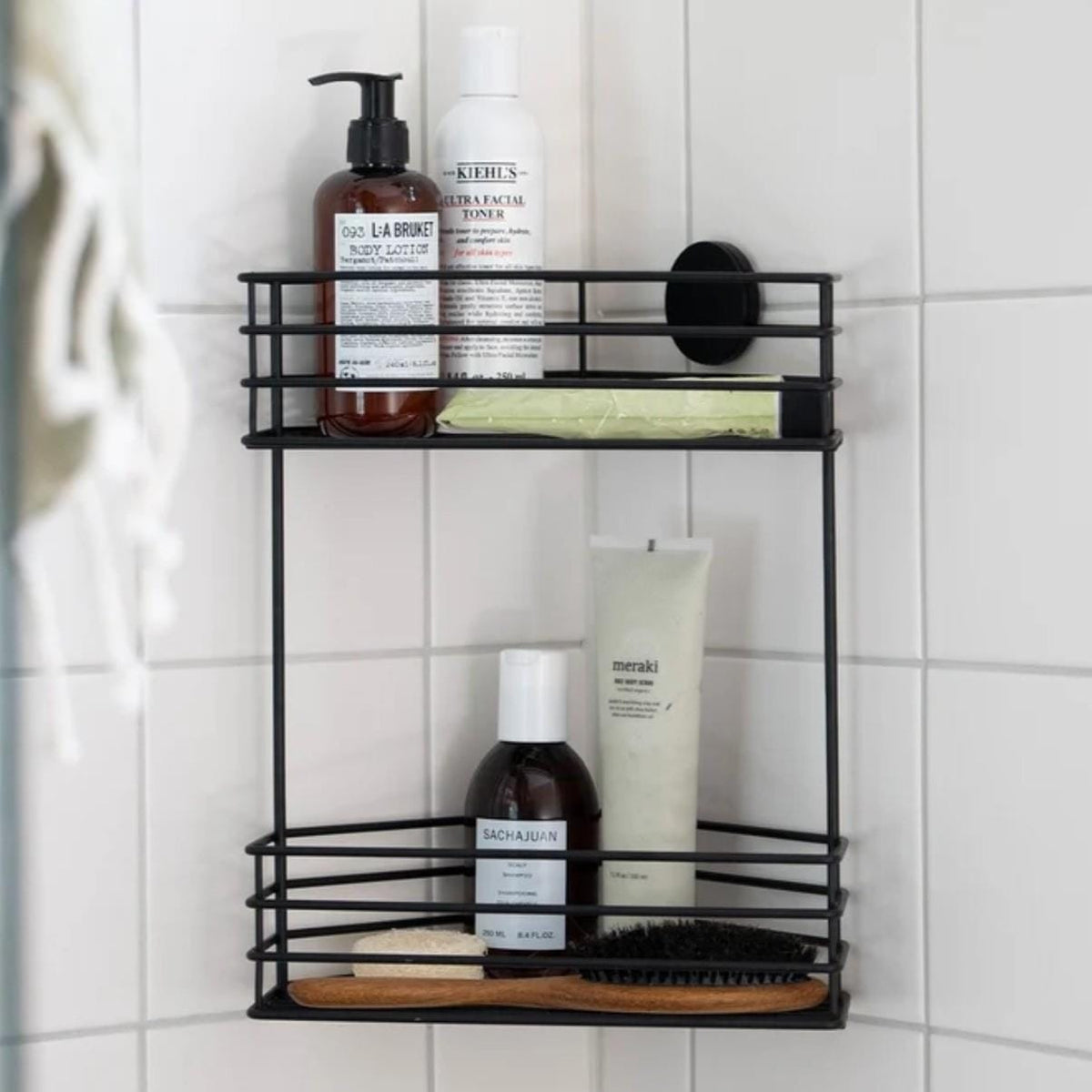 Smedbo Basket Matt Black Smedbo Beslagsboden Frame Self-Adhesive Two Tier Corner Shower Basket