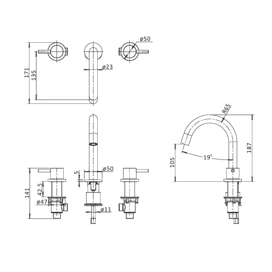 Crosswater 3 Tap Hole Basin Set Crosswater MPRO 3 Hole Basin Mixer Tap in Matt White