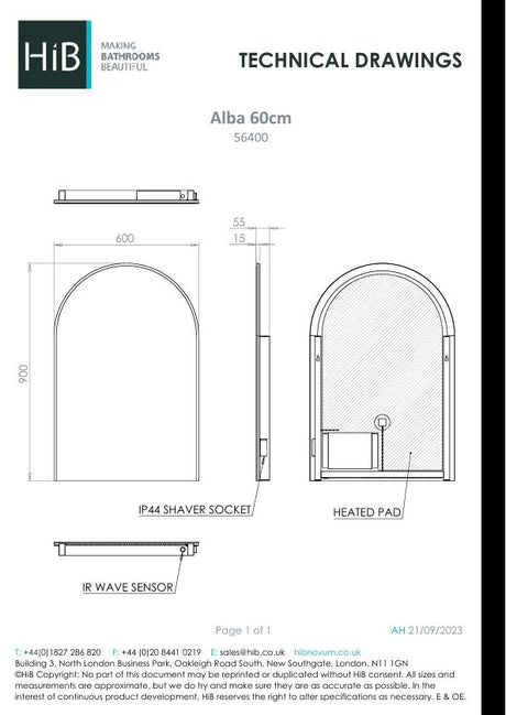 hib. Illuminated Mirror HiB Alba 60 LED Illuminated Mirror - 900 x 600mm