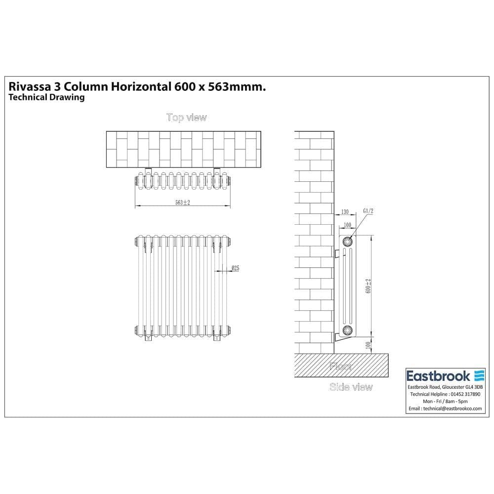 Eastbrook Rivassa Traditional 3 Column Radiator in Matt Black