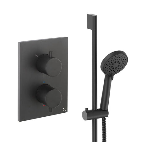UK Bathroom Store Concealed Shower Set Matt Black Crosswater Crossbox Shower Set 2 - 1 Outlet with Slide Rail Kit