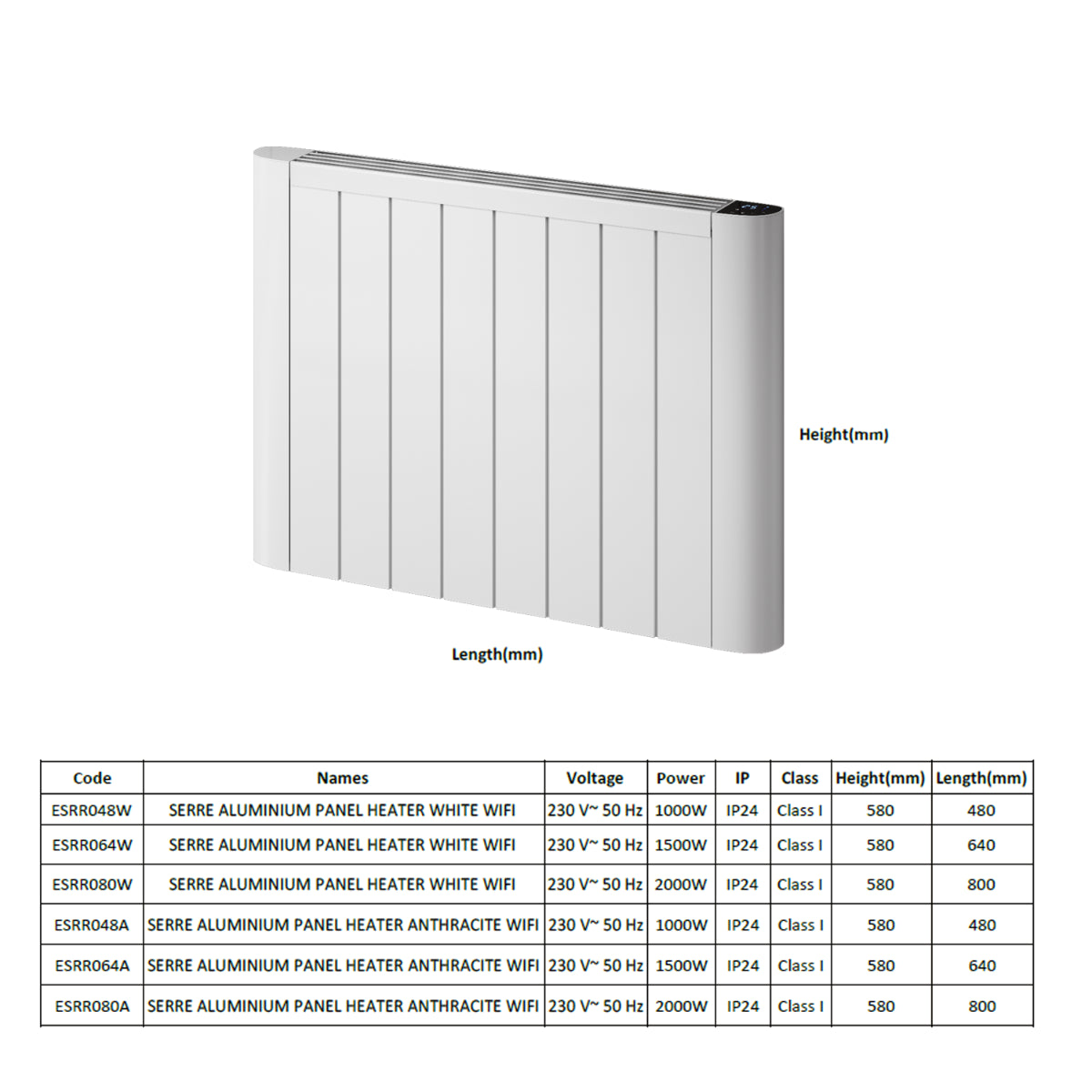Reina Serre Electric Radiator with Wi-Fi Enabled LCD Display