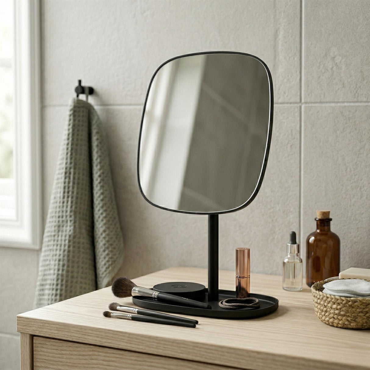 Smedbo Beslagsboden Glow Freestanding Square Magnifing Mirror with Tray