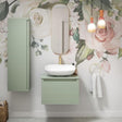 Aquarius Bathrooms Wall Mounted Vanity Unit Matt Willow Green Aquarius Contour 615mm Wall Mounted One Drawer Vanity Unit with Worktop