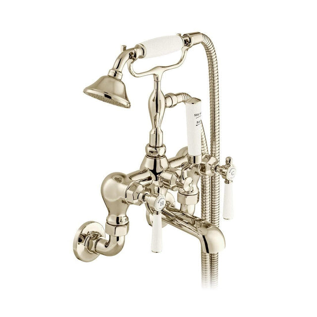 Vado Bath Shower Mixer Bright Nickel Booth & Co. Axbridge Lever Wall Mounted Bath Shower Mixer with Traditional Shower Handset